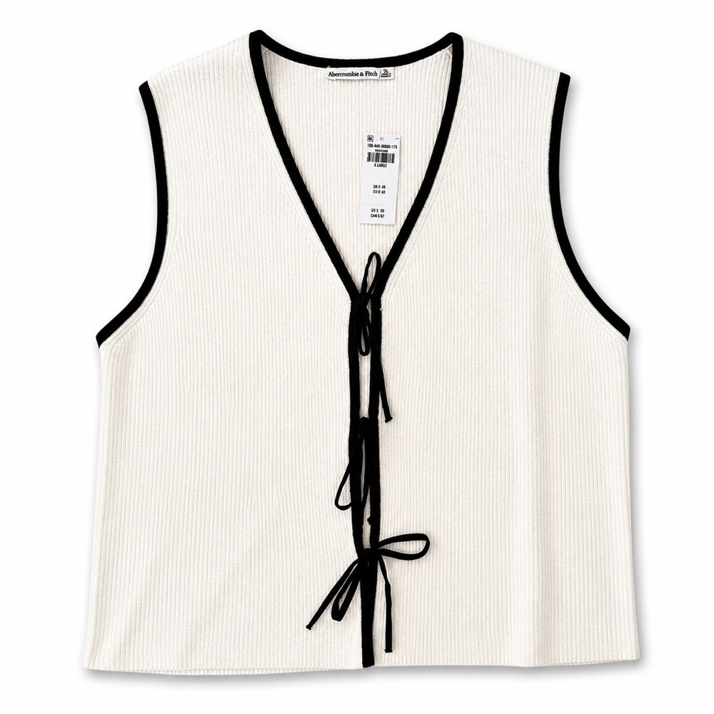 Abercrombie & Fitch Ribbed Tie Front Tank Top Women’s XL White & Black Trim NWT